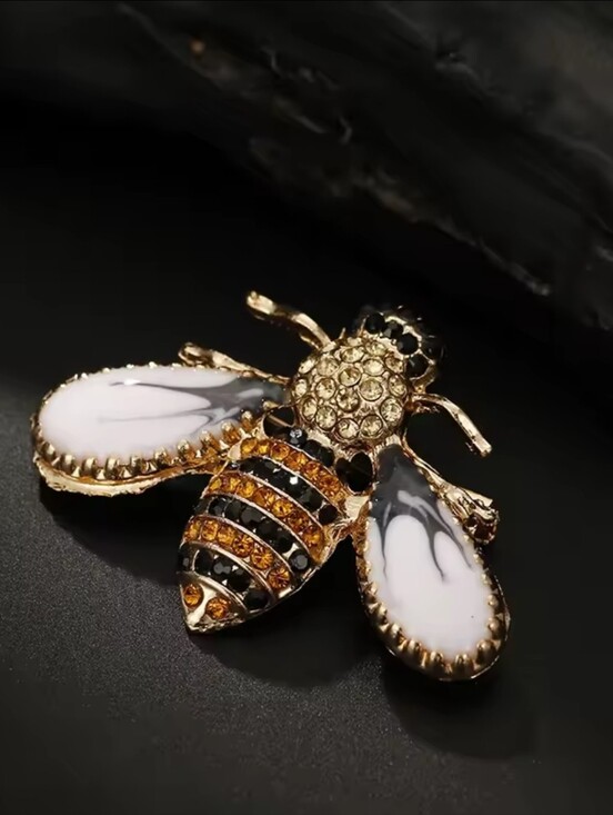 Anthropologie Jewelry - Gold Bee Brooch with White Enamel Wings and Amber Crystals